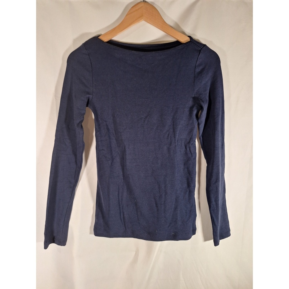Gap Modern Tee Womens XS Navy Blue Boat Neck Long Sleeve Slim Fit Jersey Top